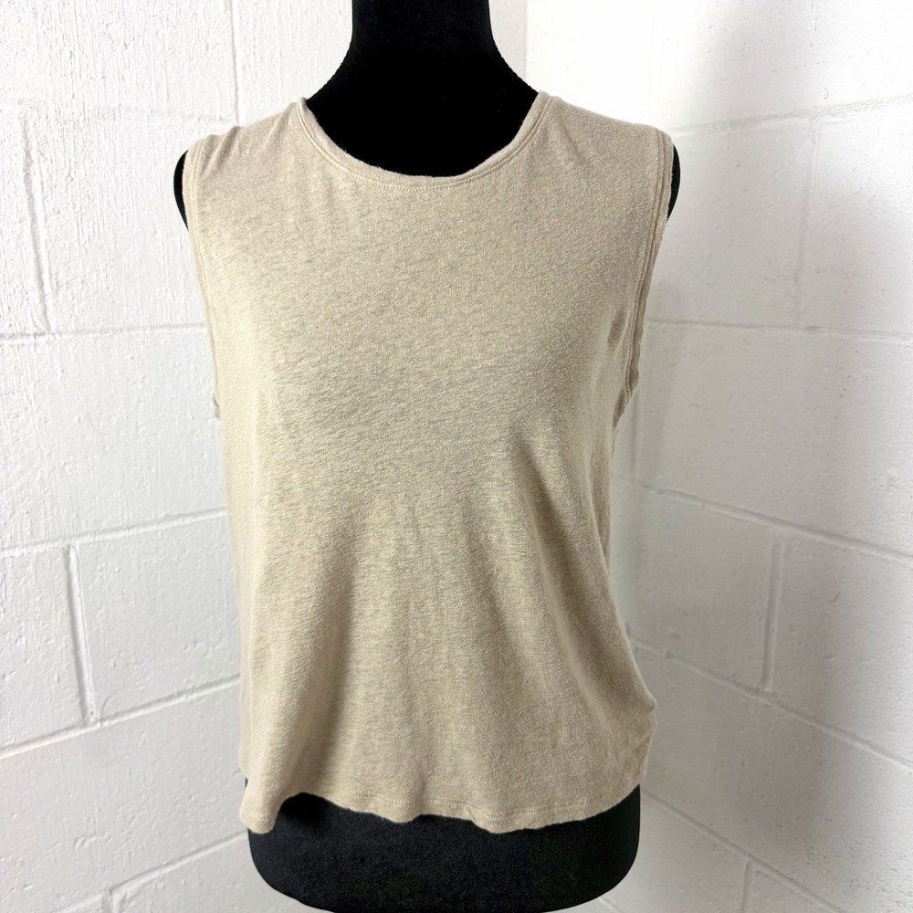 Athleta Getaway Muscle Tank Linen Blend Tan Scandi Neutral Minimalist Coastal M
